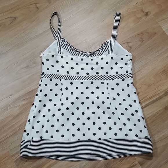 🔺️NWT Loft White & Black Polka Dot & Striped Sleeveless Top Size 2 - Picture 2 of 8